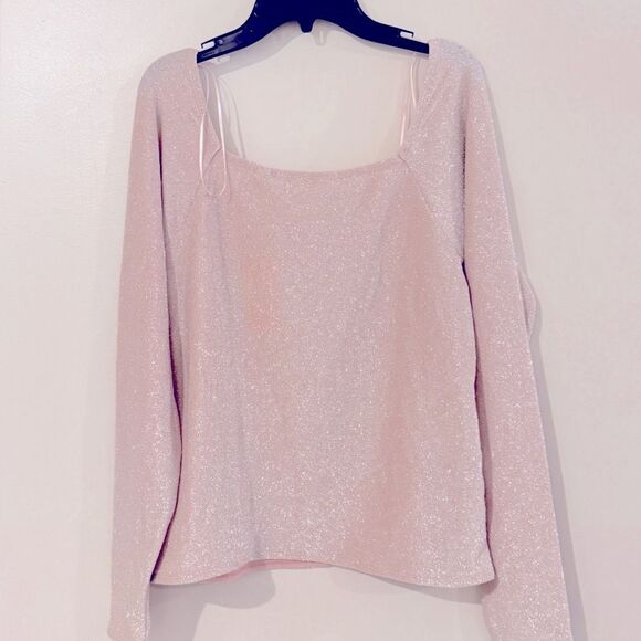 Calvin Klein Jeans Square-Neck Shimmer Long-Sleeve Top, Sparkle Party, shirt - Picture 10 of 14